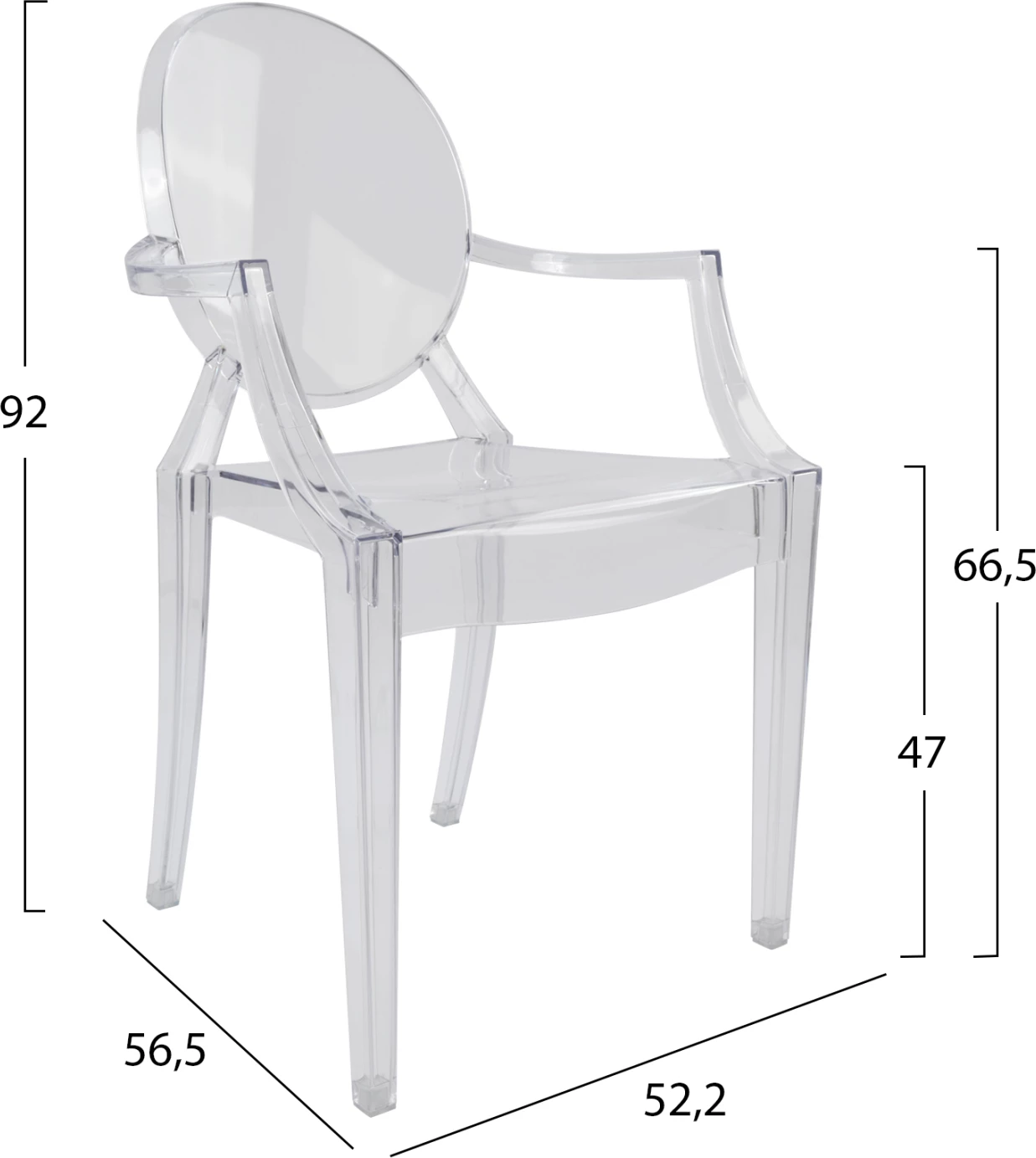 Akrilni stol s prozornimi nasloni za roke Aramis FH0169 52,2x56,5x92cm, set 4 kosov