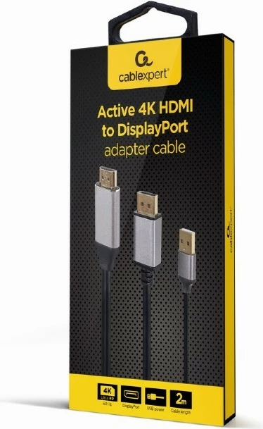 Aktivni adapter HDMI na DisplayPort Gembird A-HDMIM-DPM-01, 4K 60Hz, črn