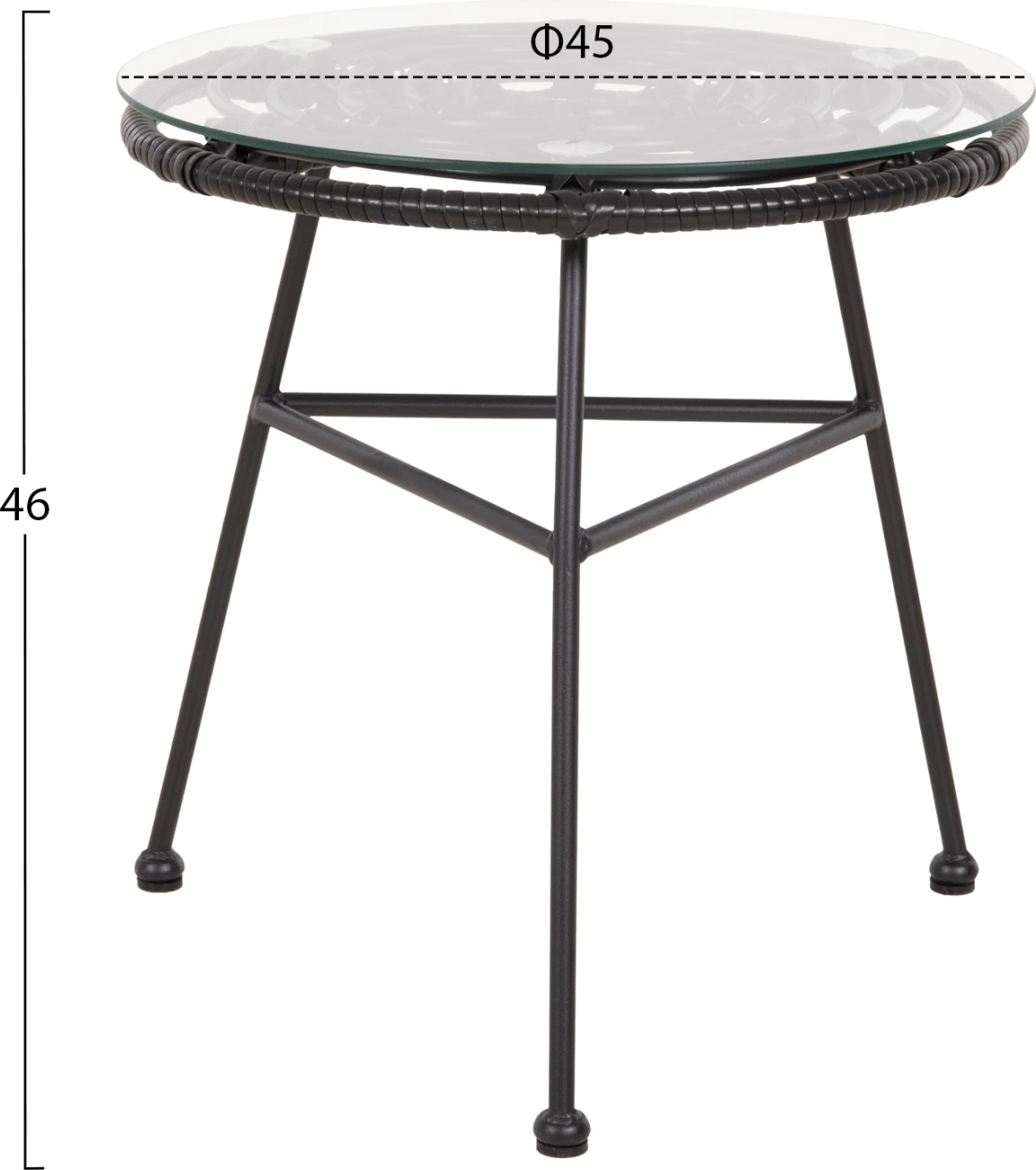 Okrogla stranska miza iz črnega kovinskega materiala ALLEGRA FH5459.12 črna pletena-steklo Φ45x46Hcm