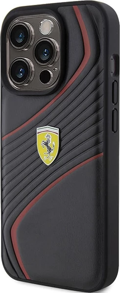 Ovitek za telefon Twist z metalnim logotipom Ferrari za iPhone 15 Pro, črn