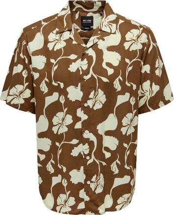 Moška srajca z kratkimi rokavi, rjava, Only & Sons, velikost S