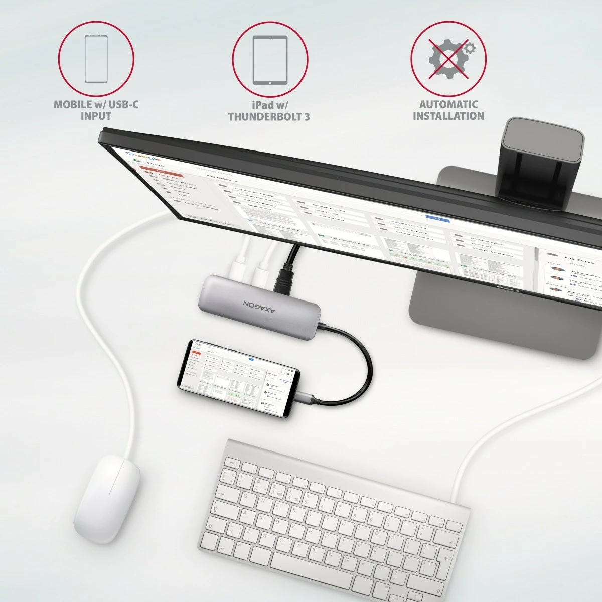 Multiport adapter AXAGON HMC-5, 5 vrat, USB-C, HDMI 4K, SD/microSD, Power Delivery 100W, 20cm, črno/siv