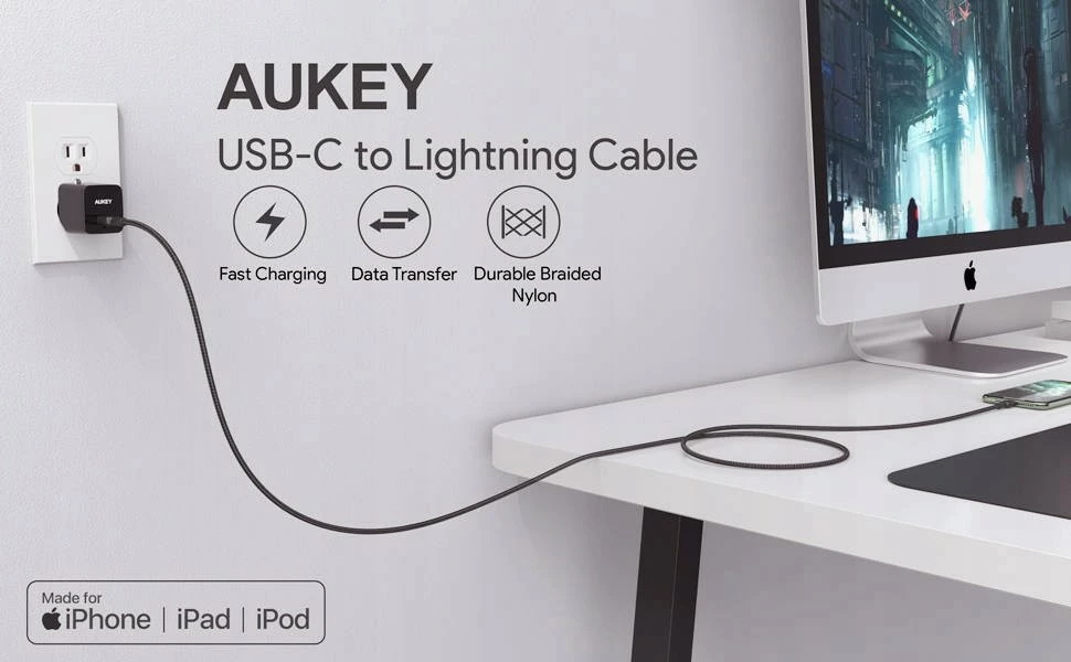 Kabel Lightning na USB Type-C, 2 m, črn, AUKEY CB-CL03