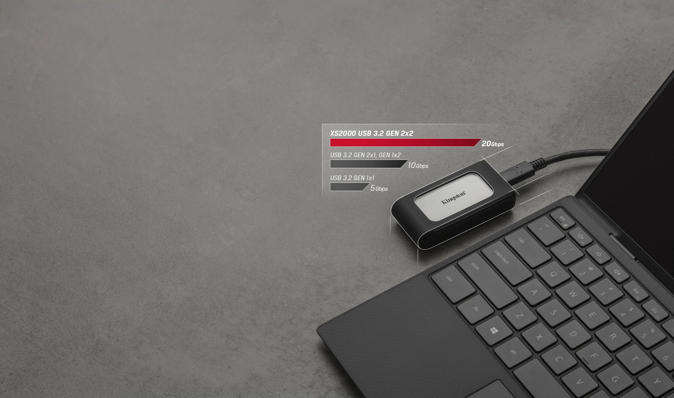 Prenosni SSD 500 GB USB Type-C 3.2 Gen 2, Kingston XS2000, 2000 MB/s, črn, srebrn