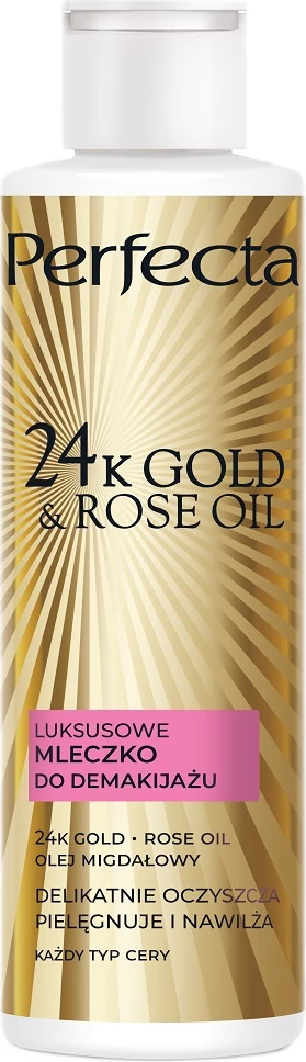 Razkošen mlečni odstranjevalec ličil za ženske 24K Gold & Rose Oil, Perfecta, 200 ml