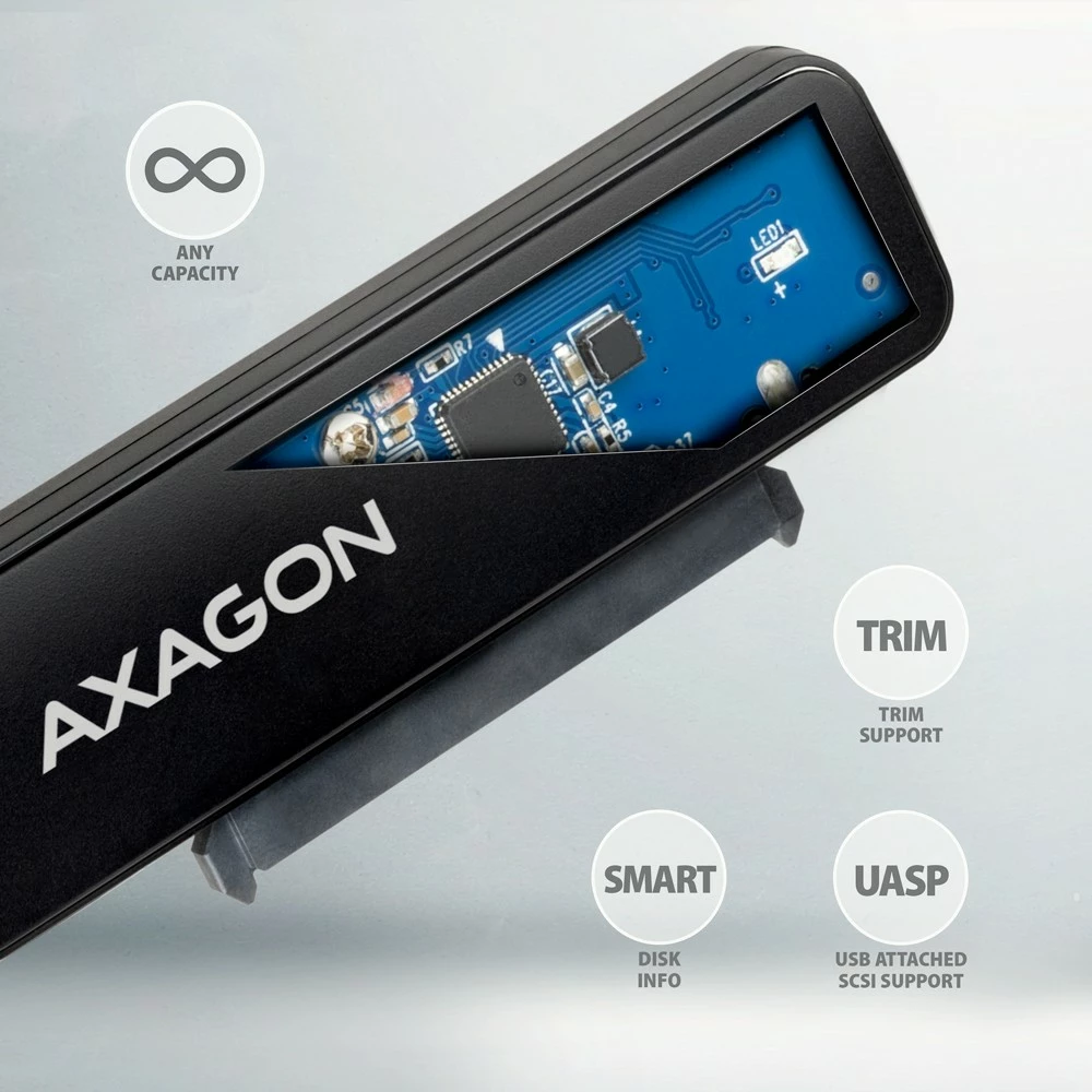 Adapter za HDD/SSD 2,5", USB-A 5Gbps AXAGON ADSA-FP2A, črn Adapter za HDD/SSD 2,5", USB-A 5Gbps AXAGON ADSA-FP2A, črn