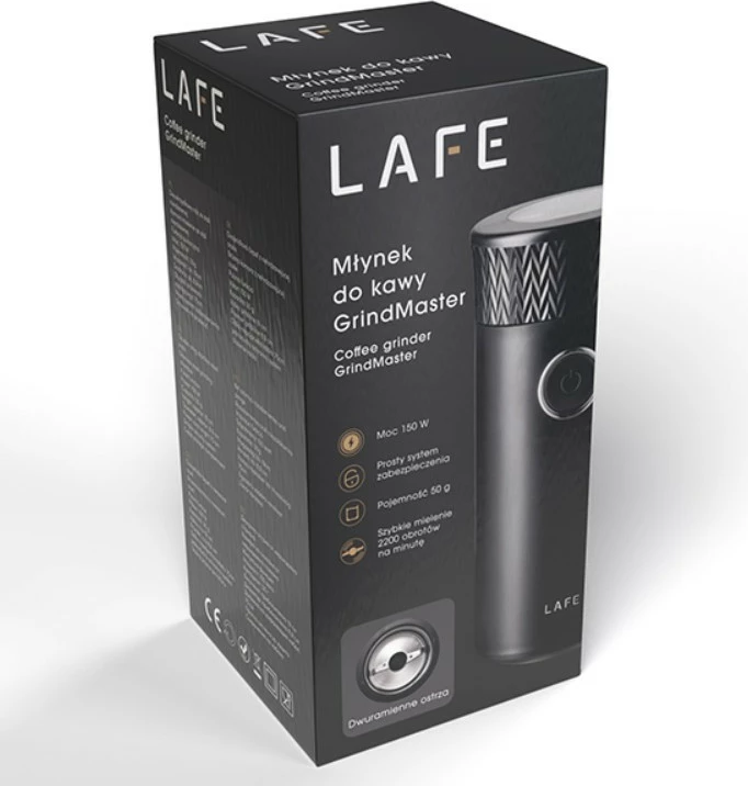 Mlinček za kavo, Lafe GrindMaster LAFMKA47668, 50 g, 150 W, nerjaveče jeklo, črn