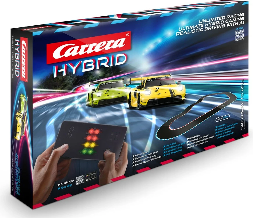 Set dirke Hybrid Green Hell, Carrera, 2 avtomobila, proga 6,09 m, daljinski upravljalnik, črno/modro/rumen