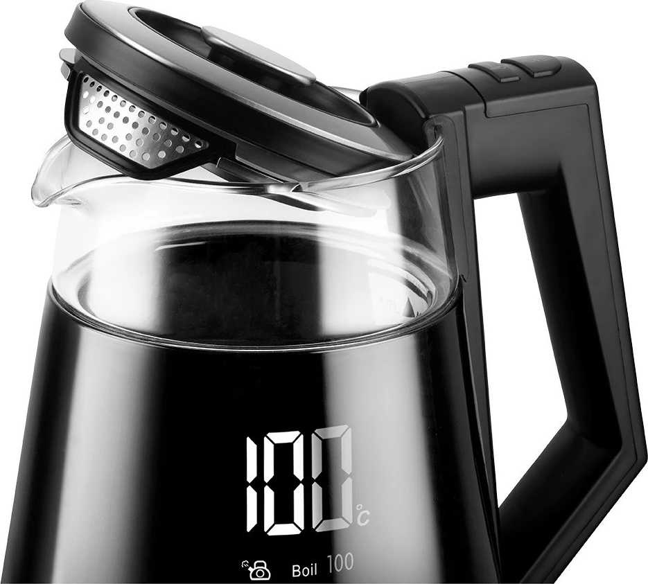 Električni ibrik 1,7 l, steklen, z digitalnim zaslonom, črn, Concept RK4170