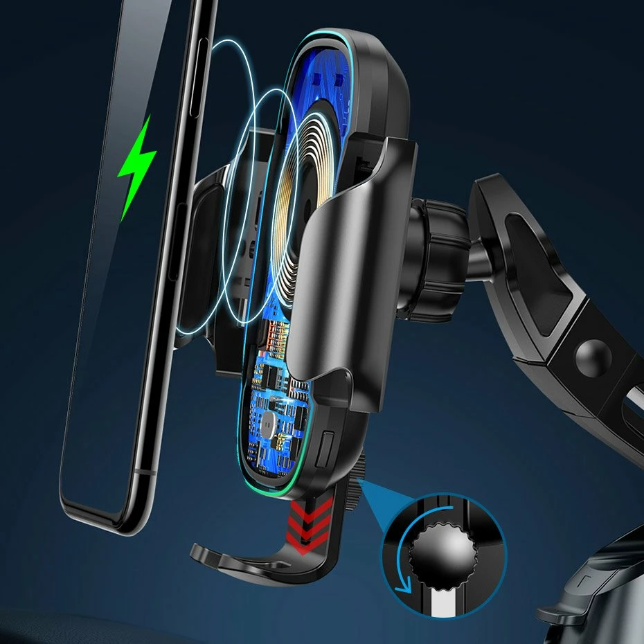 Električno avtomobilsko držalo z brezžičnim Qi polnjenjem 15W, črno Baseus WXHW03-01