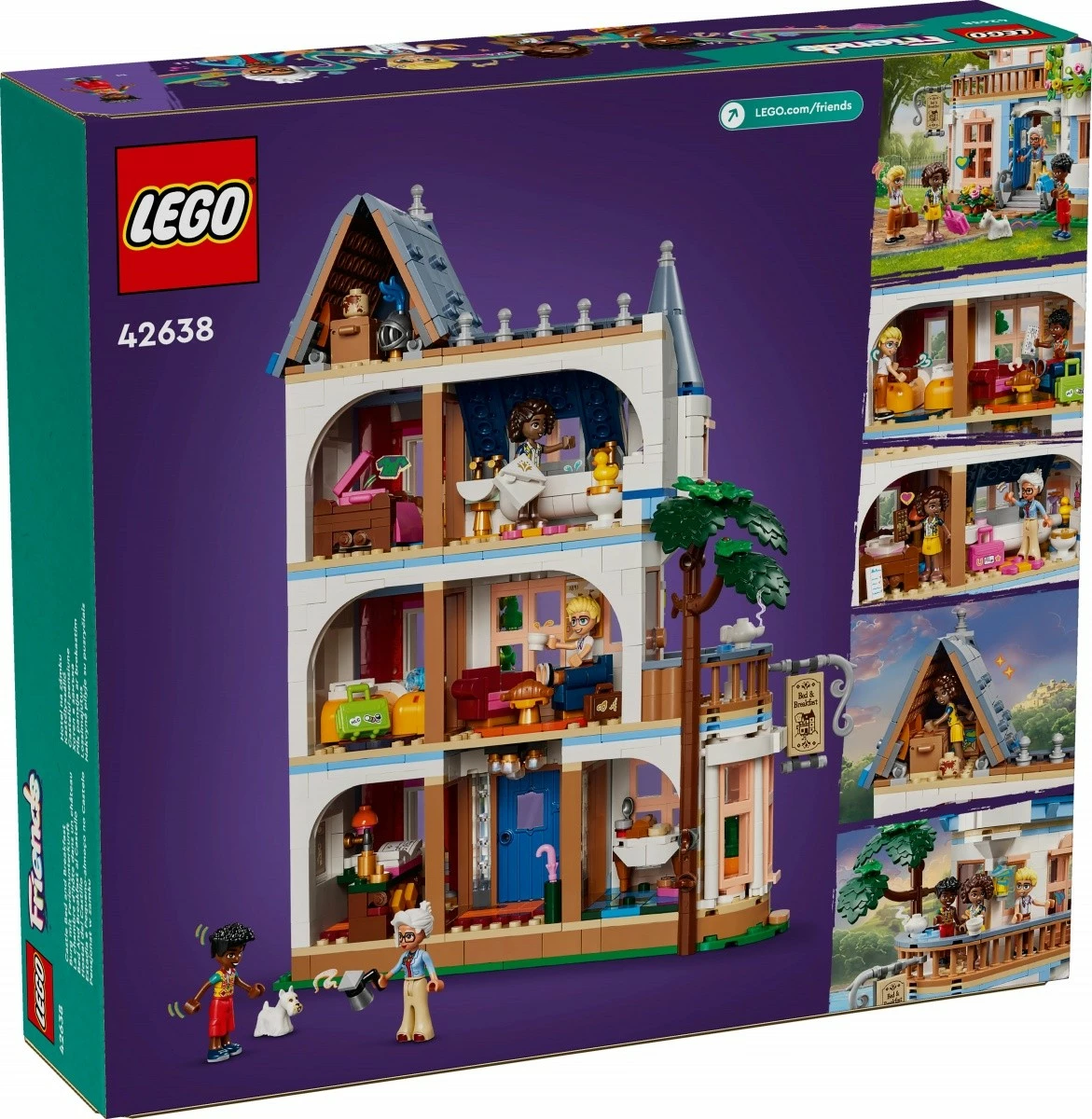 Gradna gostišča LEGO Friends Castle Inn 42638, 1311 kosov, za otroke 12+, s 4 mini-lutkami in psom, večbarvno