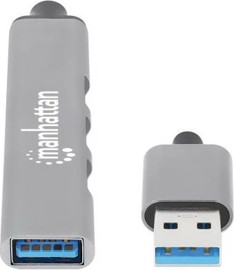 USB razdelilnik 4‑portni MANHATTAN, USB‑A, 480 Mbit/s, 1 Gbit/s, siv