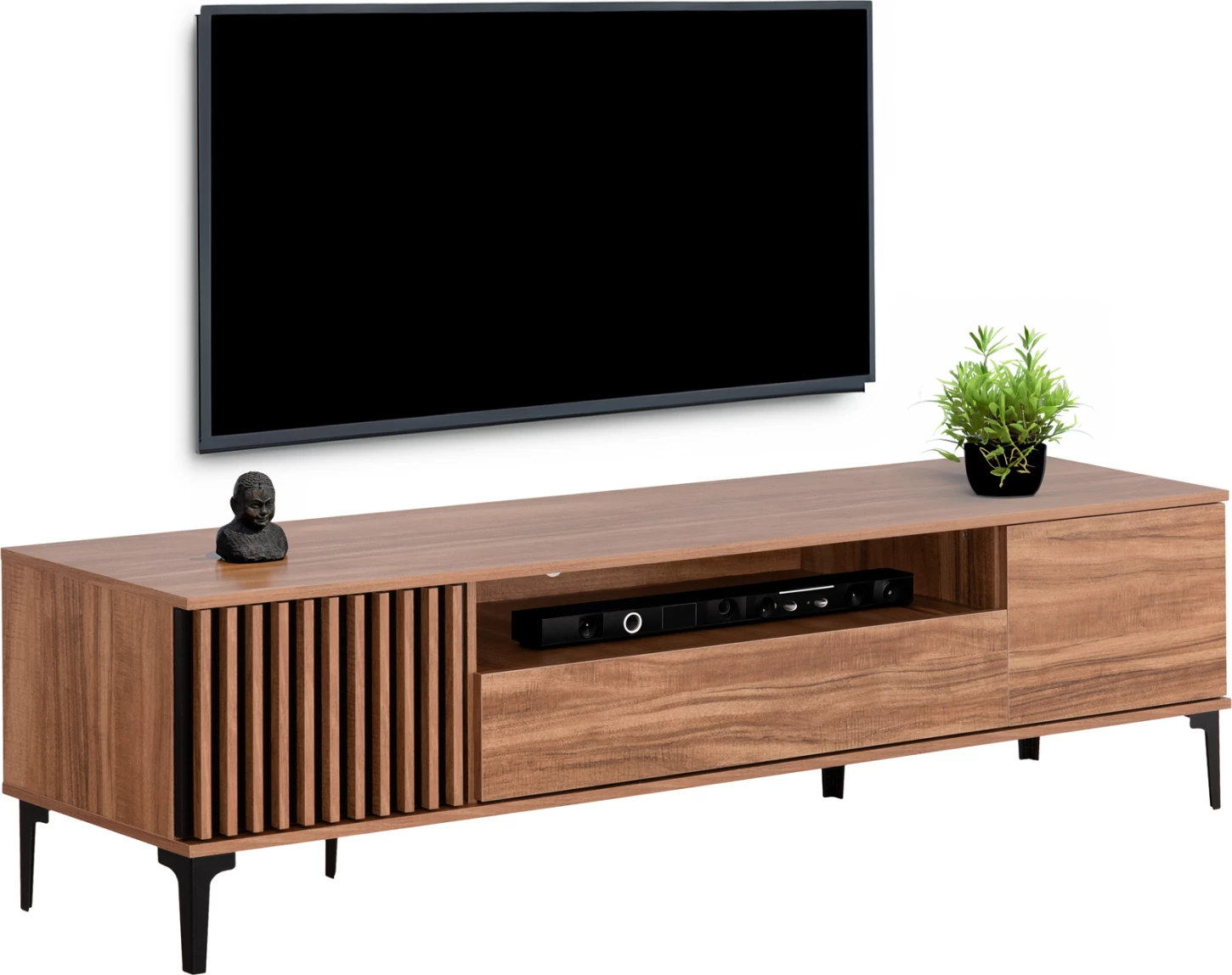 Pohištvo za TV serije HARRY FH18008.01 melamin v naravni barvi lesa in črni 200x40x47,5Hcm