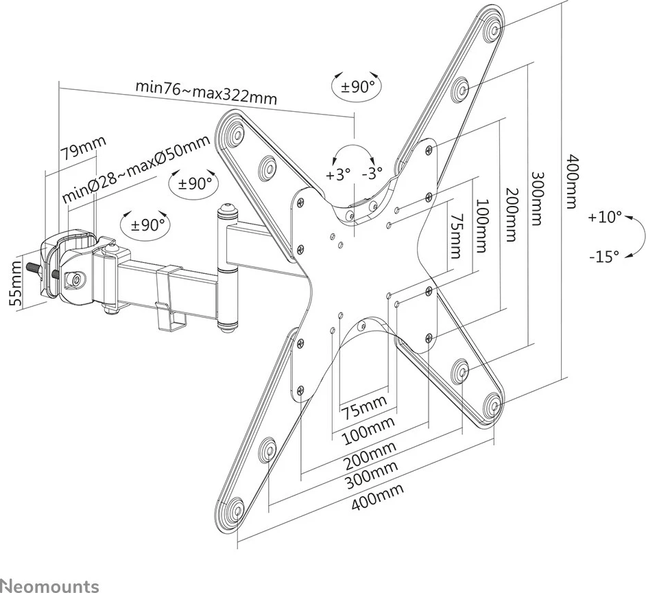 Poln gibljiv nosilec za TV 32–55 in, VESA 400x400, Neomounts FL40-450BL14, črn Poln gibljiv nosilec za TV 32–55 in, VESA 400x400, Neomounts FL40-450BL14, črn