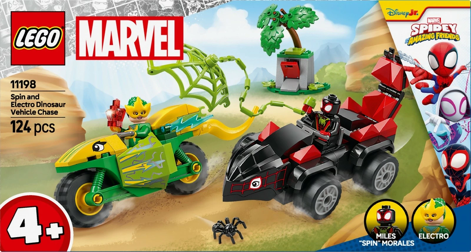 Igralni komplet z gradniki LEGO Marvel 11198 Chase After Electro in Dinosaur Vehicle, 124 kosov