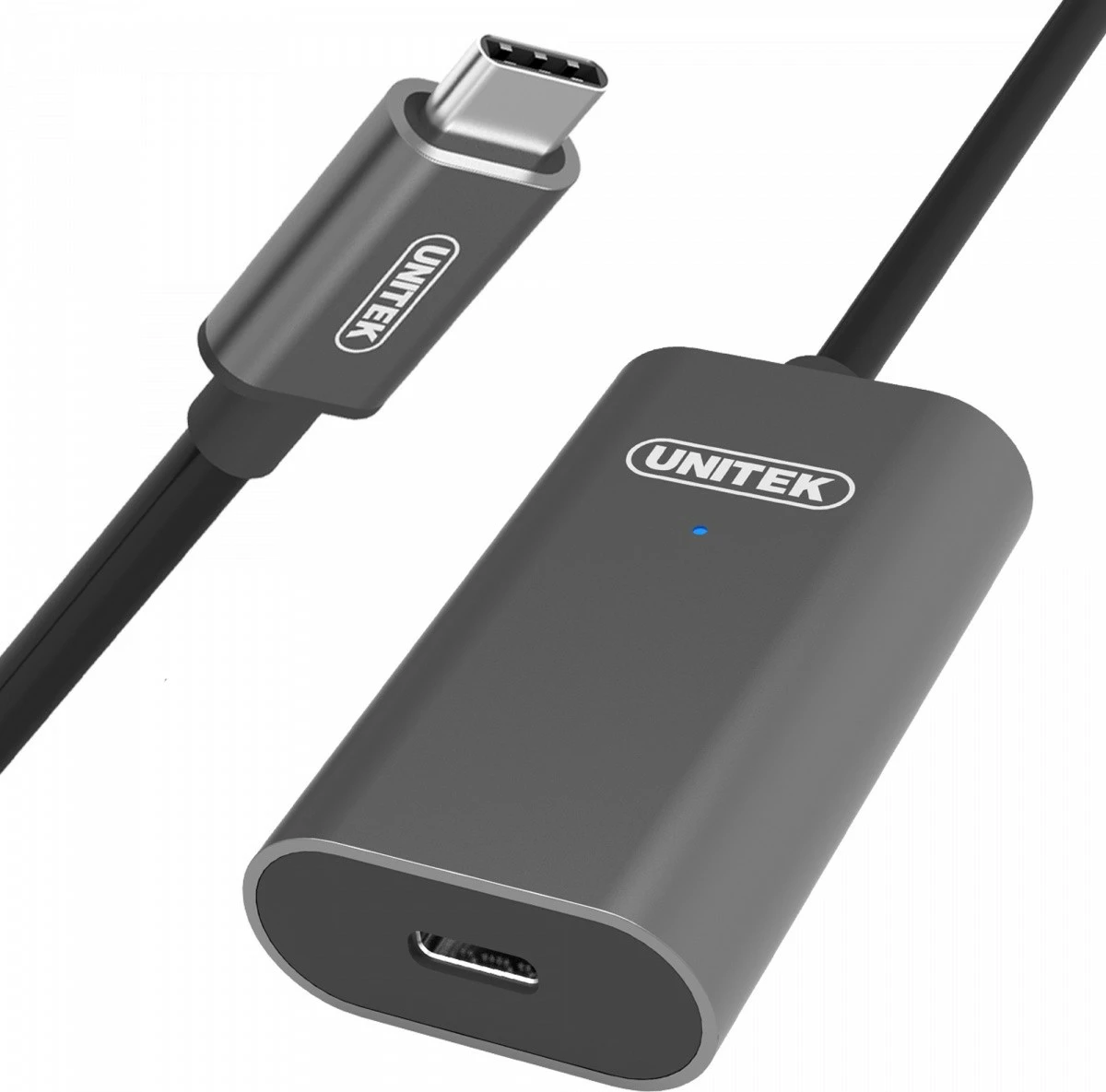 Aktivni podaljšek USB Type-C, Unitek U305A, 5 m, črn/siv