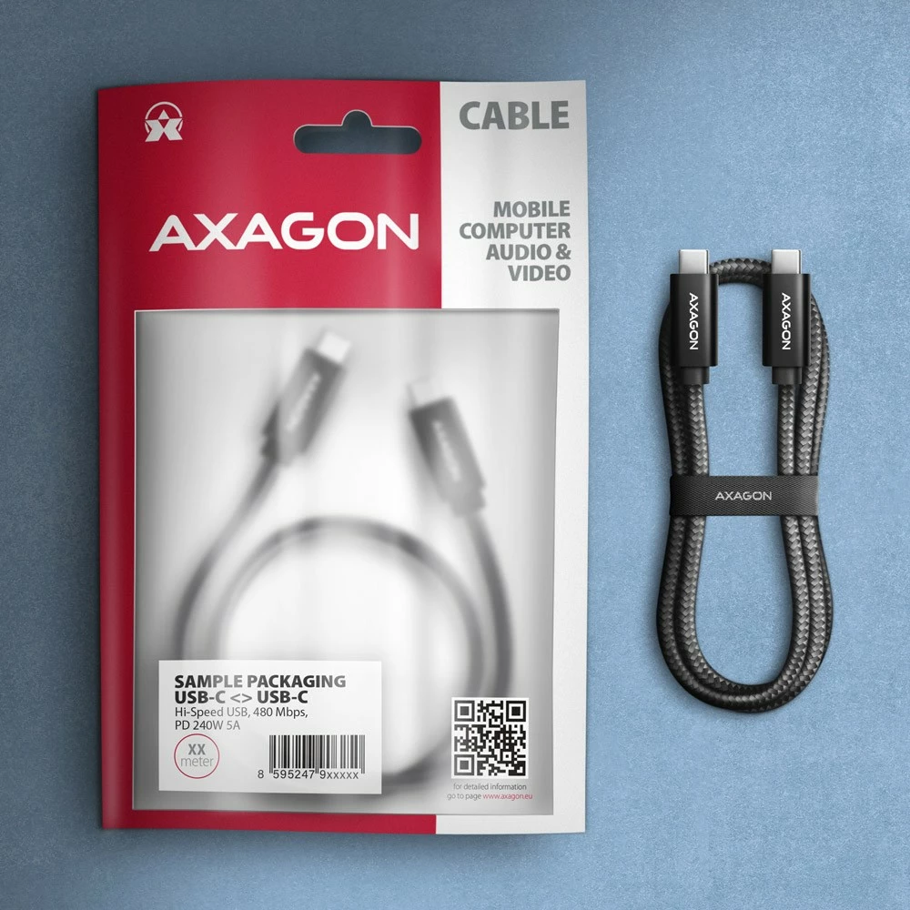 Kabel USB-C na USB-C, 3 m, 240 W, črn AXAGON BUCM2-CM30AB Kabel USB-C na USB-C, 3 m, 240 W, črn AXAGON BUCM2-CM30AB