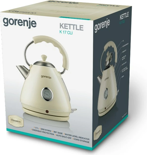 Električni čajnik 1,7 L, 2200 W, bež Gorenje K17CLI