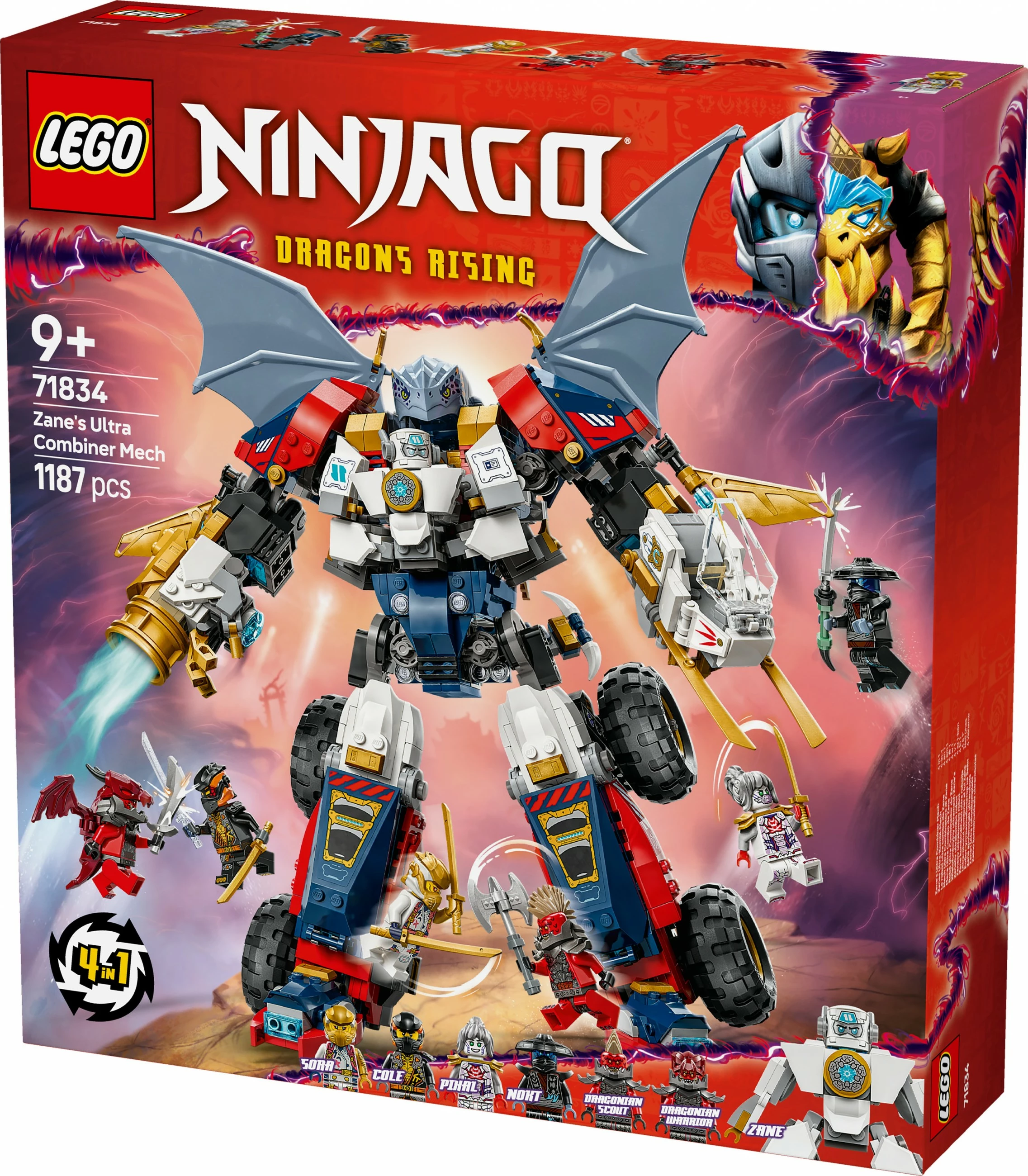 Set za gradnjo Zanejev Ultra Combiner Mech LEGO NINJAGO 71834, 1187 kosov, večbarven