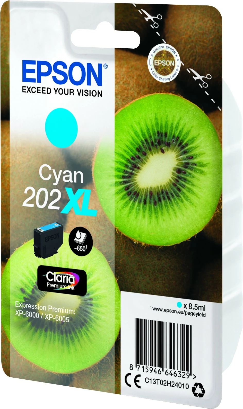 Črnilo Cyan 202XL, 8,5 ml, 650 strani Epson Kiwi