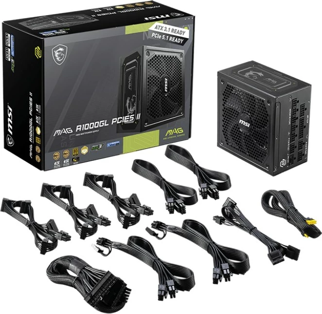 Napajalnik MSI MAG A1000GL PCIE5 II, 1000 W, 80 PLUS Gold, črn