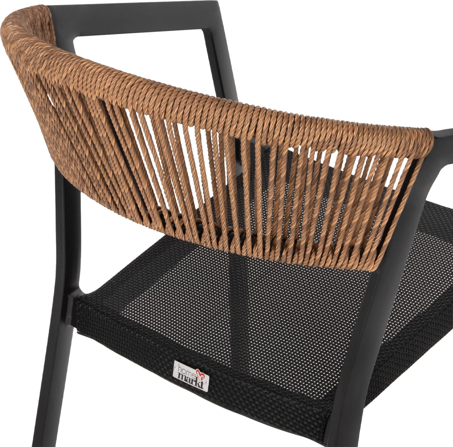 Stol iz aluminija FH5891.05 črni okvir in tekstilna tkanina - naslon iz bež ratana 57,5x59x81,5Hcm