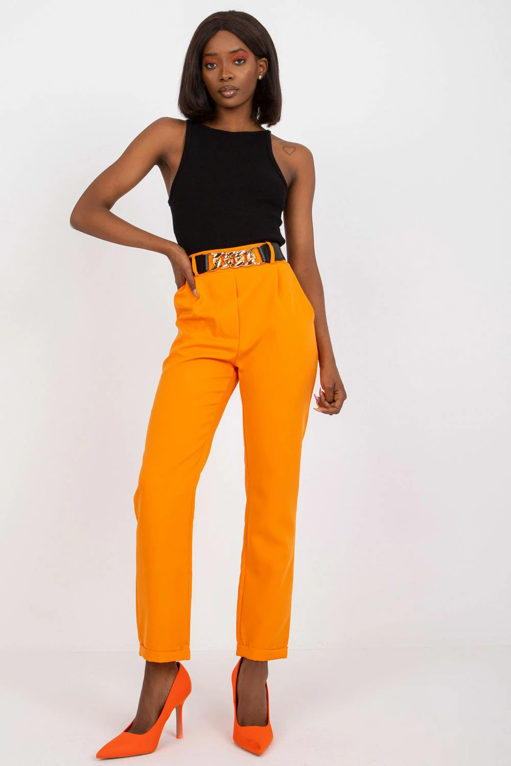 Hlače za ženske z visokim pasom, Italy Moda 179695, oranžna