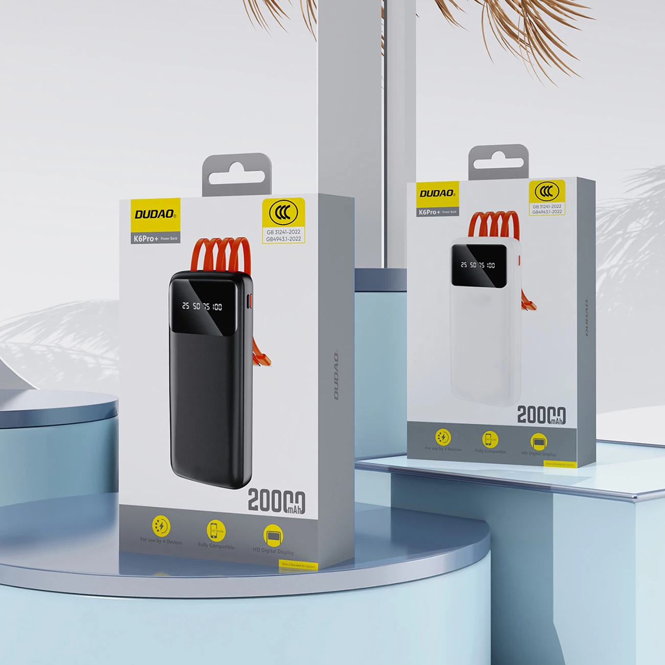 Prenosna baterija 10000 mAh, 5 izhodov, integrirani kabli USB‑C/micro USB/Lightning, 15 W (3 A), črna Dudao K6Pro