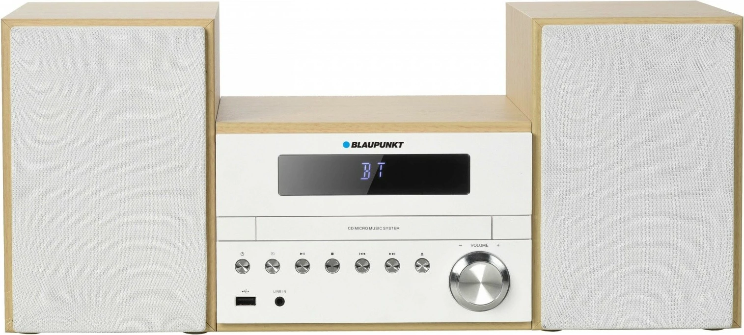 Mikro Hi‑Fi sistem Blaupunkt MS45BT, Bluetooth, CD/USB/AUX, ecru z videzom lesa