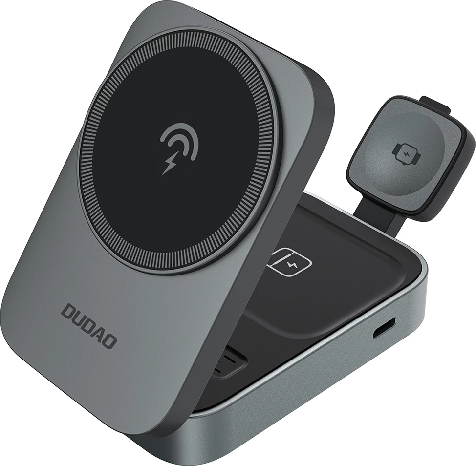 Brezžična postaja za polnjenje 3-v-1, Dudao A11 Max, 15W MagSafe, USB-C vhod, siva