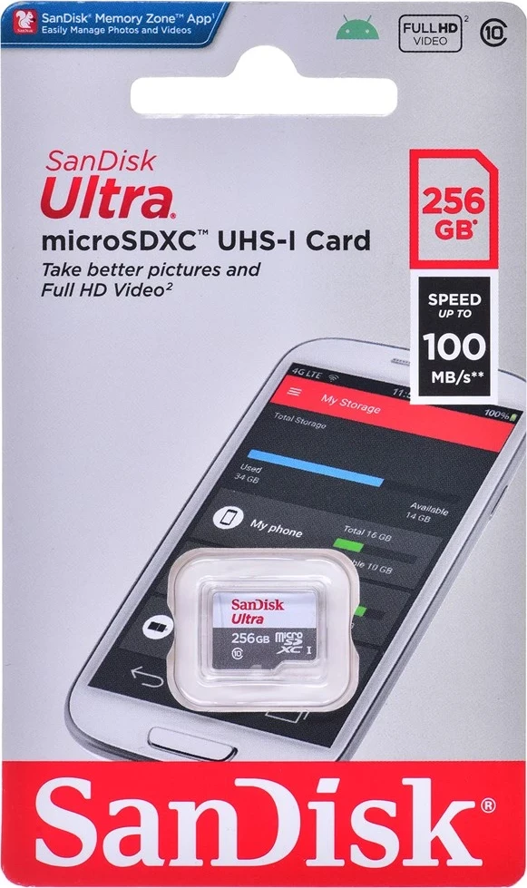 Kartica za shranjevanje SanDisk Ultra 256 GB MicroSDXC UHS-I Class 10, siva Kartica za shranjevanje SanDisk Ultra 256 GB MicroSDXC UHS-I Class 10, siva