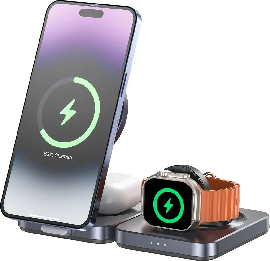 Polnilna postaja za brezžično polnjenje Qi2, 15 W, sivo — Unitek 3v1