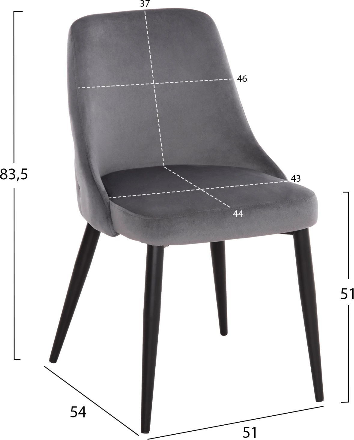 Jedilni stol Serenity FH8527.11 sivo žametno-črne kovinske noge 51x54x83,5Hcm, set 2 kosov