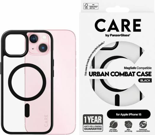 Zaščitni ovoj PanzerGlass Urban Combat Case MagSafe za iPhone 15, črn