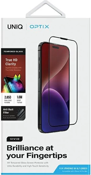 Zaščitno steklo Optix Vivid za iPhone 15 Plus / 14 Pro Max, UNIQ, z aplikatorjem