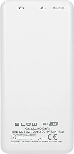 Zunanji polnilnik BLOW PB10A, 10000mAh, bel