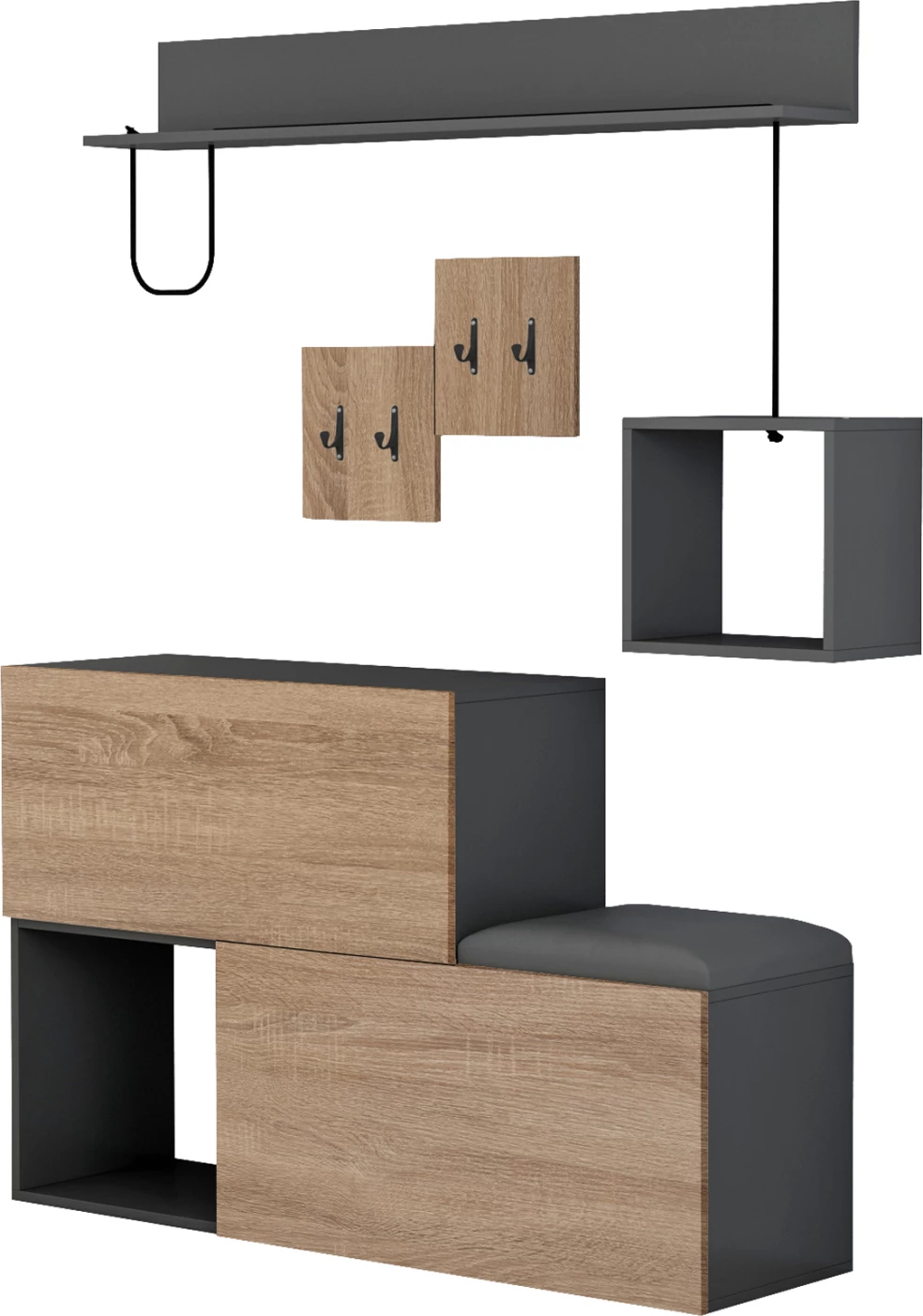 Pohištveni set za predsobo CERB FH8957.11 melamin v sonoma-sivi barvi 120x20x72H cm