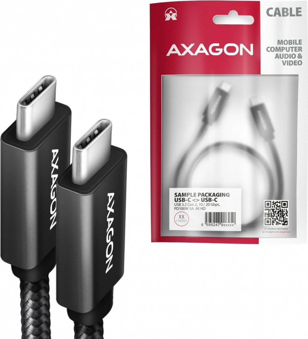 Premium USB-C kabel AXAGON BUCM32-CM20AB, 2 m, 100 W, 5 A, 4K, črn Premium USB-C kabel AXAGON BUCM32-CM20AB, 2 m, 100 W, 5 A, 4K, črn