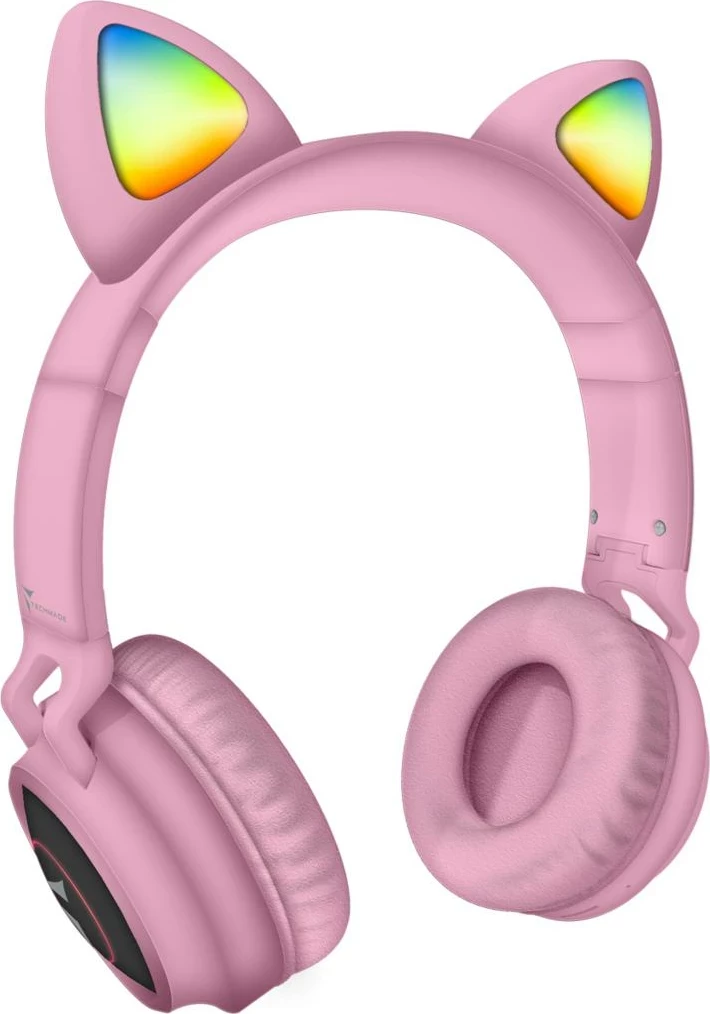 Klobučaste slušalke z LED in mikrofonom Techmade, rožnate