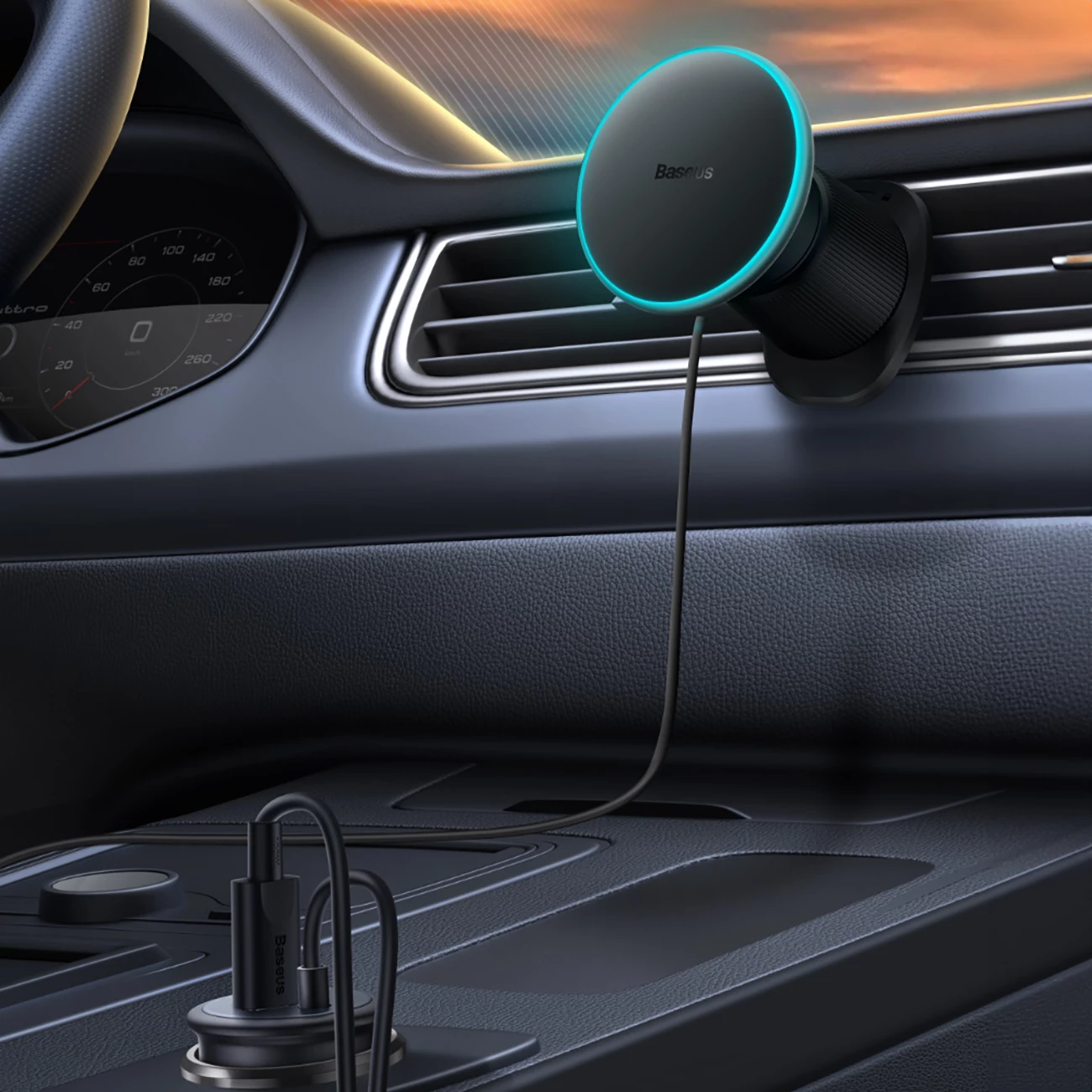 Magnetni nosilec za rešetko zračnika z brezžičnim polnilcem 15W, Baseus CW01, črn