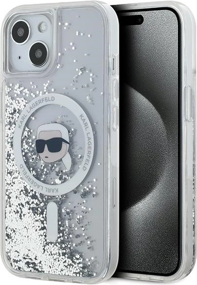 Prozoren ovitek za telefon Liquid Glitter Karl Head MagSafe, Karl Lagerfeld, za iPhone 15/14/13