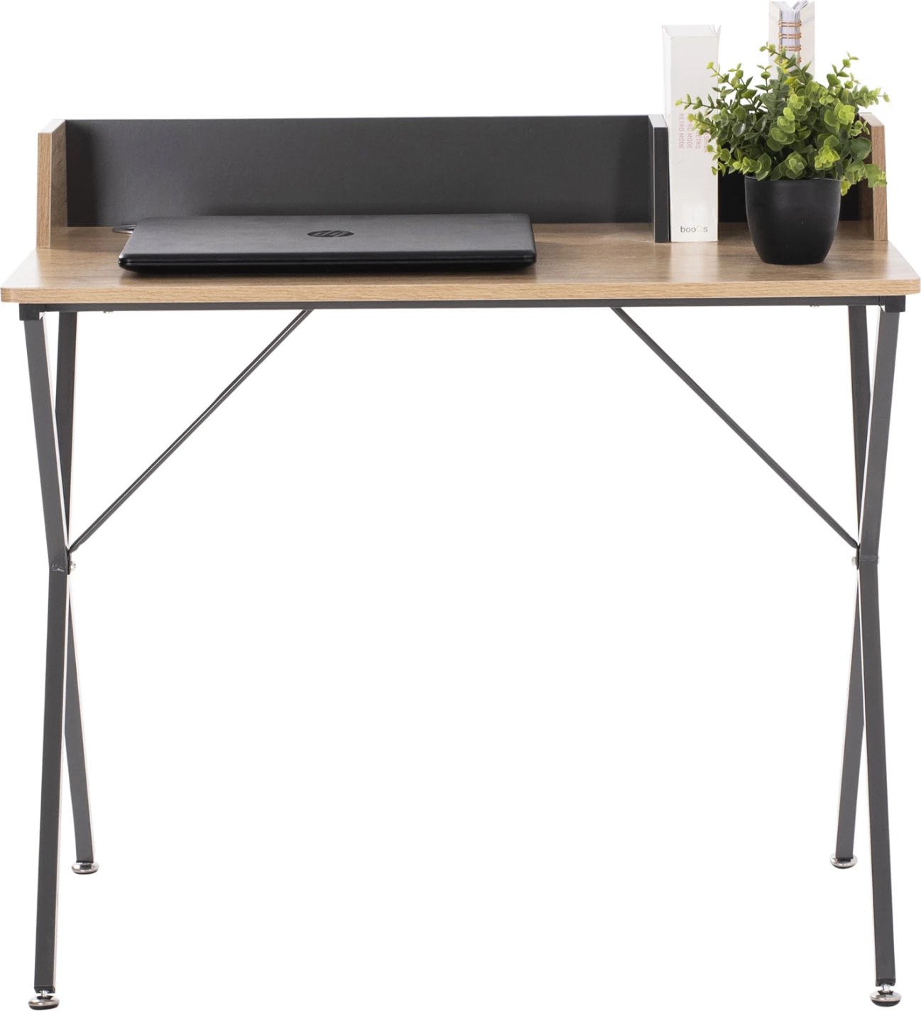 Pisarniška miza FH9320 kovinsko temno siva z MDF namizjem v barvi hrasta 90Χ50Χ73.5-85.5H cm