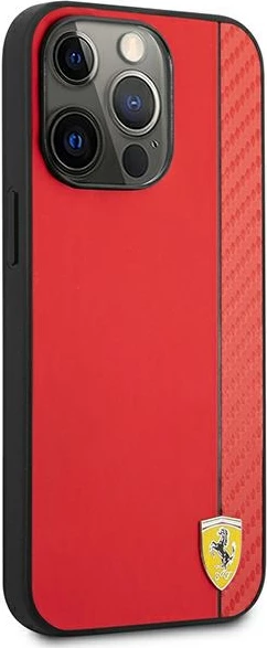 Zaščitna ovitek Ferrari On Track Carbon Stripe za iPhone 13 Pro Max 6,7", rdeč