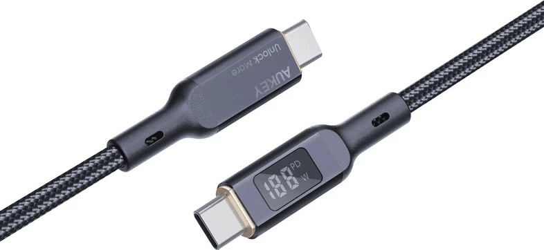 Kabel USB-C na USB-C, AUKEY CB-MCC102, 1,8 m, LED, 100W PD, črn