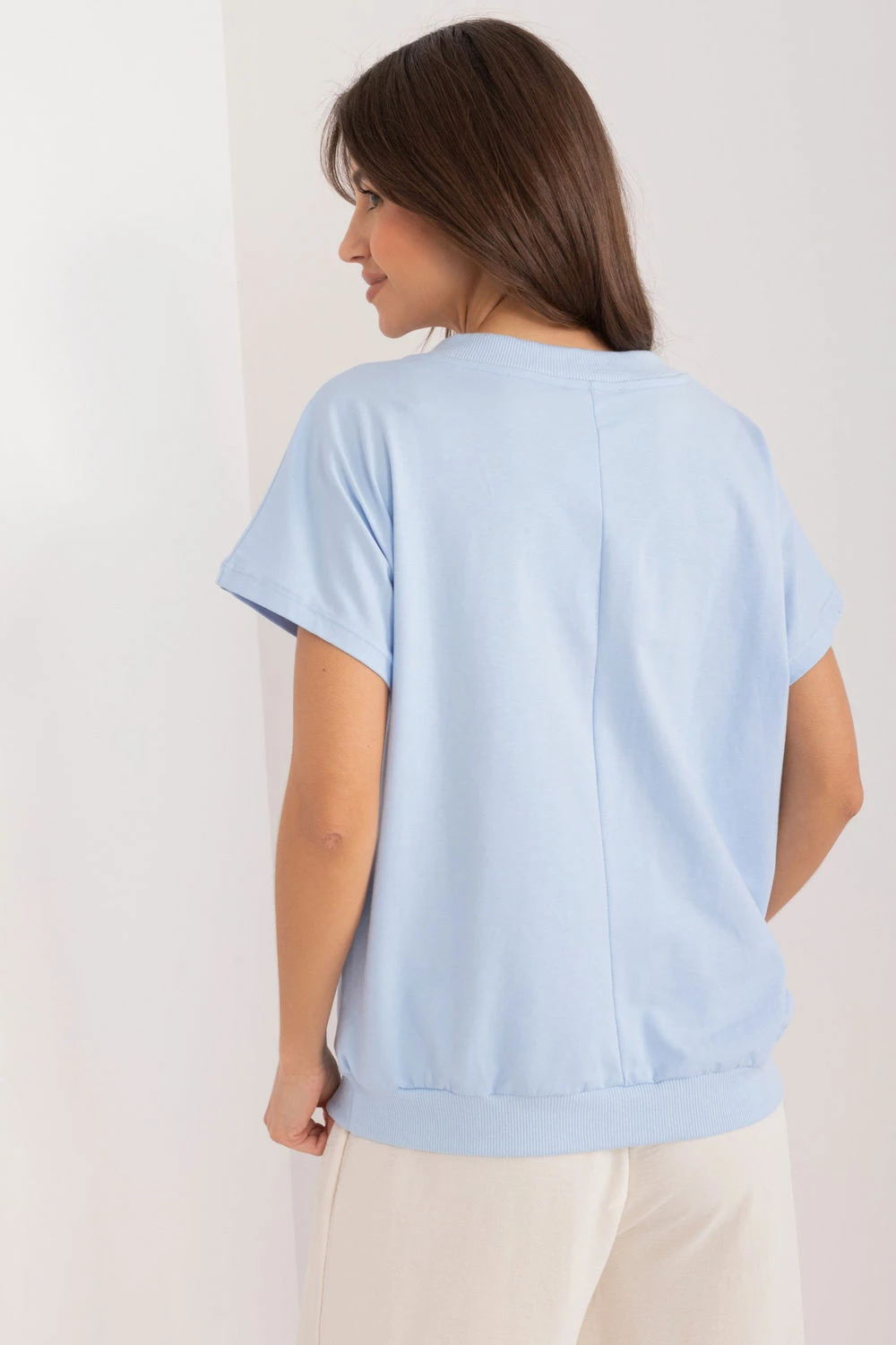 Bluza z vezeno rožo in cirkoni, Rue Paris model 195808, modra