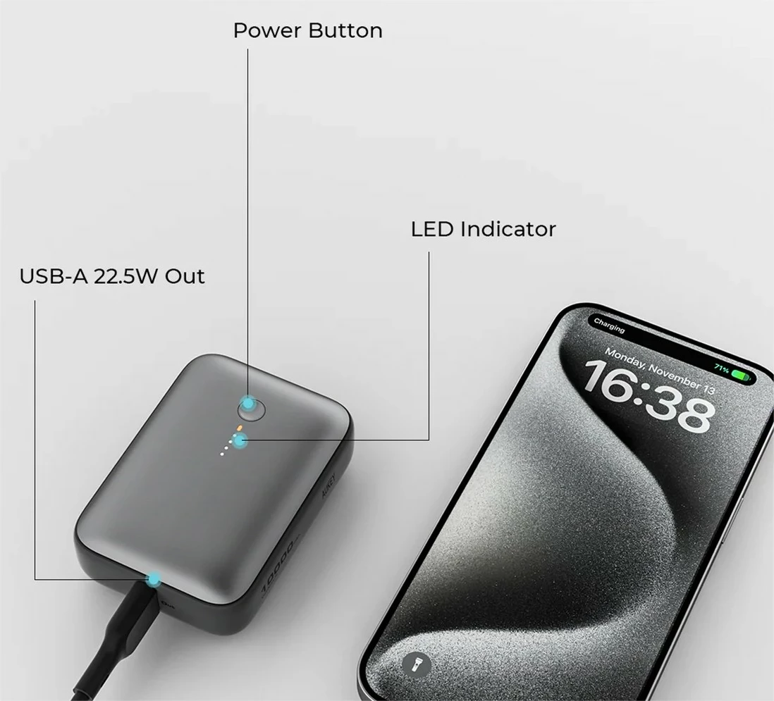 Power bank AUKEY PB-Y55, 10000 mAh, 22,5 W, 2x USB, siv Power bank AUKEY PB-Y55, 10000 mAh, 22,5 W, 2x USB, siv