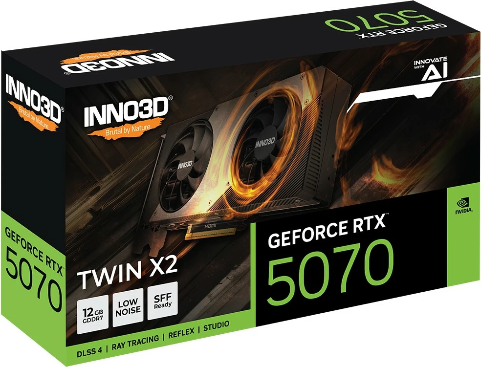 Grafična kartica Inno3D GeForce RTX 5070 TWIN X2, 12 GB, GDDR7, PCI Express 5.0, dva ventilatorja Grafična kartica Inno3D GeForce RTX 5070 TWIN X2, 12 GB, GDDR7, PCI Express 5.0, dva ventilatorja