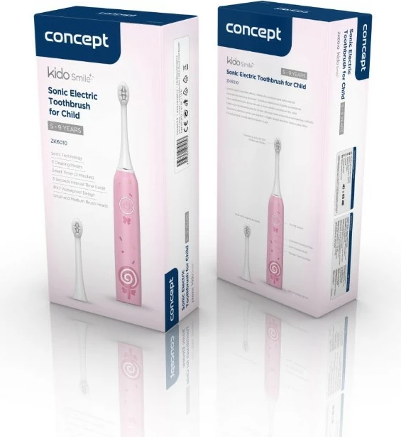 Sonična zobna ščetka za otroke, Concept KIDO SMILE ZK6010, 5–9 let, roza, komplet s 4 glavi Sonična zobna ščetka za otroke, Concept KIDO SMILE ZK6010, 5–9 let, roza, komplet s 4 glavi