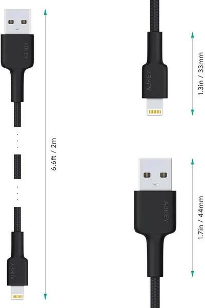 Kabel USB na Lightning, 2 m, črn — AUKEY CB-AL05