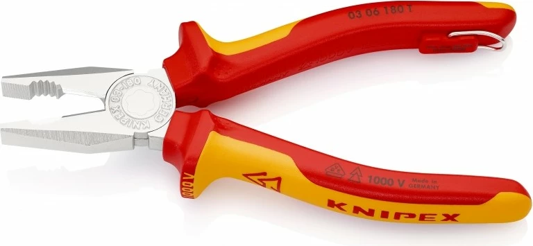 Kombinirane klešče Knipex 03 06 180, ročaj iz plastike, 180 mm, rdeče/rumene